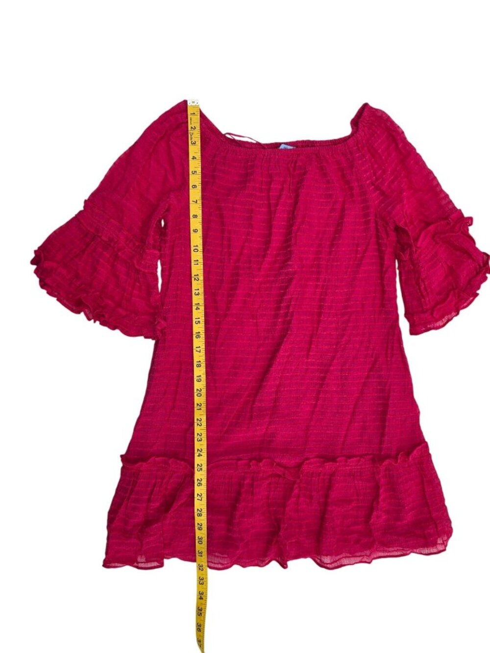 CeCe Women Textured Pink Dress Ruffle Bell Sleeves Boho Chic Elastic Square Neck